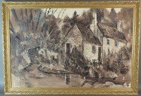 Lot 1025 - Fred Yates (1912-2008) Woodland cottage beside...