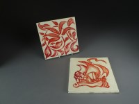 Lot 65 - Craven Dunnill, a tile painted in ruby lustre...
