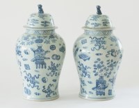 Lot 97 - A large pair of Chinese blue and white vases...