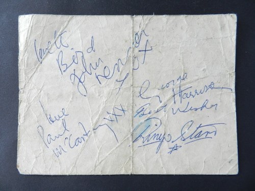 Lot 342 - A set of Beatles autographs on a postcard from...