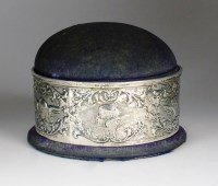 Lot 44 - A Victorian silver mounted box pin cushion,...