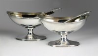 Lot 98 - A pair of George III silver navette pedestal...