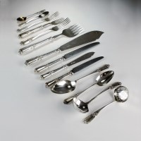 Lot 113 - A harlequin part canteen of silver cutlery,...