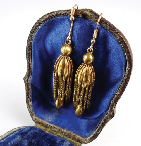 Lot 141 - A pair of Victorian tassel earrings, with...