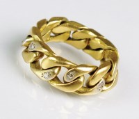 Lot 142 - An 18ct gold diamond set flat curb link ring,...