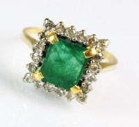 Lot 168 - An 18ct gold emerald and diamond cluster ring,...