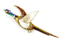 Lot 198 - A blister pearl and enamel pheasant bar brooch,...