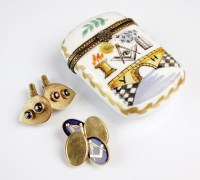Lot 201 - A pair of 9ct gold and enamel Masonic...
