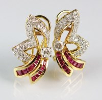 Lot 272 - A pair of ruby and diamond earrings, each...