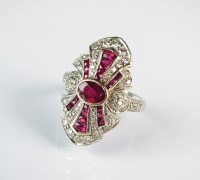 Lot 292 - An Art Deco style ruby and diamond cluster...