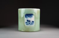 Lot 350 - A Chinese celadon glazed blue and white brush...