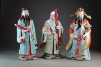 Lot 363 - Three Chinese polychrome porcelain 'Fu Lu Sou'...