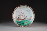 Lot 381 - A Chinese famille rose plate, possibly 18th...