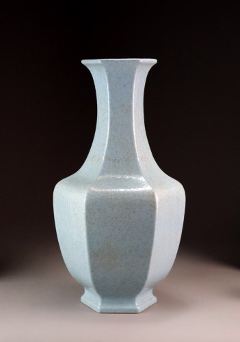 Lot 391 - A large Chinese guan-type hexagonal vase,...