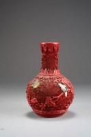 Lot 430 - A Chinese inlaid cinnabar lacquer vase, late...