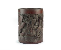 Lot 434 - A Chinese carved bamboo brush pot, bitong,...