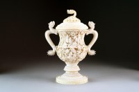 Lot 437 - A Chinese Canton carved ivory vase and cover,...