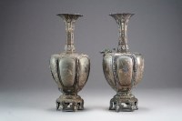 Lot 476 - A pair of Japanese enamelled silver vases,...