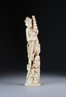 Lot 488 - A Japanese ivory okimono of a warrior and...