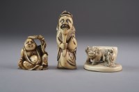 Lot 512 - Three Japanese bone and ivory netsuke,...