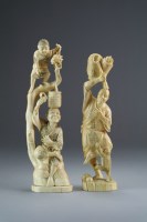 Lot 523 - Two Japanese marine ivory figure groups, Meiji...