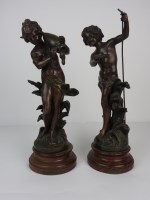 Lot 675 - A pair of French bronzed spelter figures...