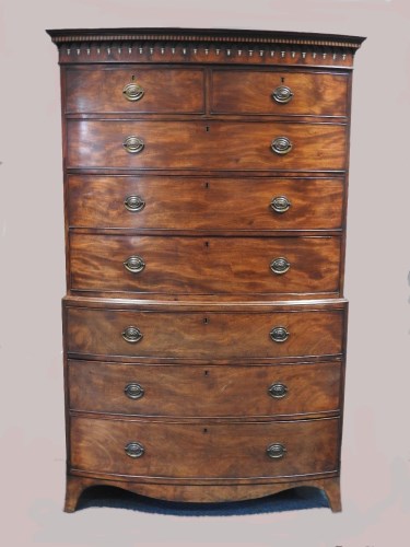 Lot 740 - A George III mahogany bowfront chest on chest,...