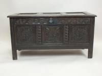 Lot 762 - A joined oak chest 17th century, the bevelled...
