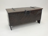 Lot 803 - A five plank oak chest, 17th century, the...