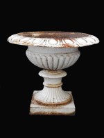 Lot 806 - A near pair of cast iron garden urns, 20th...