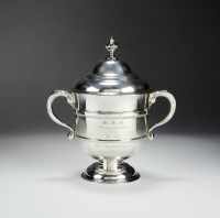 Lot 60 - A two handled silver trophy cup and cover,...