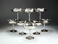 Lot 120 - A set of eight silver pedestal bon bon dishes,...