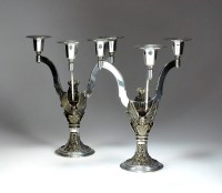 Lot 124 - A pair of commemorative silver candelabra,...