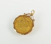 Lot 153 - An Edward VII half sovereign, within pendant...