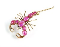 Lot 184 - A ruby and sapphire scorpion brooch, designed...