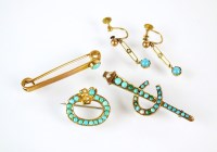 Lot 250 - A turquoise and seed pearl horseshoe bar...