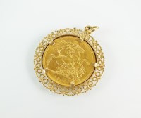 Lot 302 - An 1893 £2 coin, within pendant mount, weight...