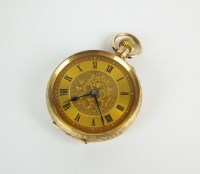 Lot 311 - A Lady's 9ct gold fob watch, the decorative...