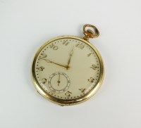 Lot 320 - A gold plated open face dress watch, the white...