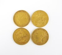 Lot 613 - Four Victoria young head sovereigns,...