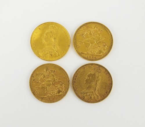 Lot 614 - Four Victoria Jubilee head sovereigns, dated...