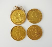 Lot 650 - Four sovereigns, dated 1883, 1893, 1903...