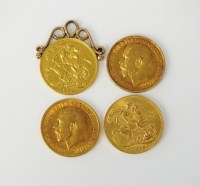 Lot 651 - Four George V sovereigns, dated 1911, 1913,...