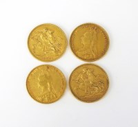 Lot 657 - Four Victoria Jubilee head sovereigns, dated...