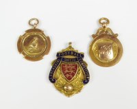 Lot 687 - Three 9ct gold 'Sports' medallions, total...