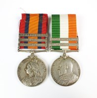 Lot 699 - A medal pair, comprising; Queens South Africa...