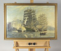 Lot 216 - P Kilner (20th century) Tugboats guiding two...