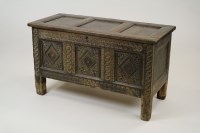 Lot 232 - A joined oak chest, 17th century, the three...