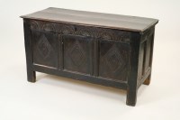 Lot 237 - A joined oak chest, 17th century, the bevelled...