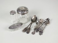 Lot 96 - Four silver topped glass dressing table jars,...